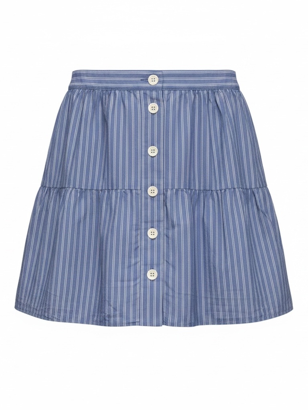 Madewell bistro Blue Striped Button-Front Tiered mini skirt xs